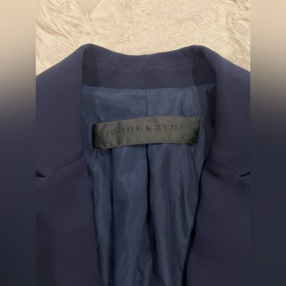 Jenni Kayne Women’s Suit Jacket Blazer Sz 2 Navy Blue‎ Solid Silk Lining Luxury